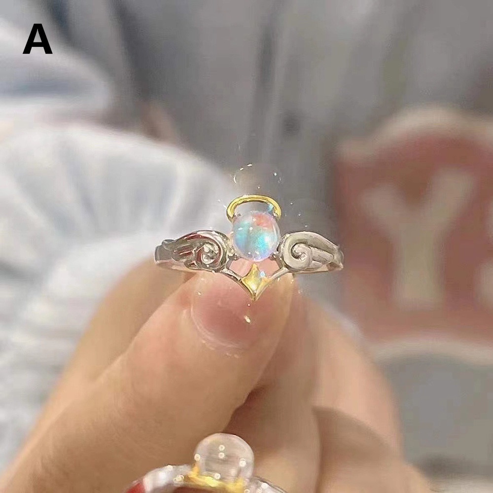 Cincin Model Terbuka Desain Malaikat Demon Moonstone Gaya retro Untuk Wanita