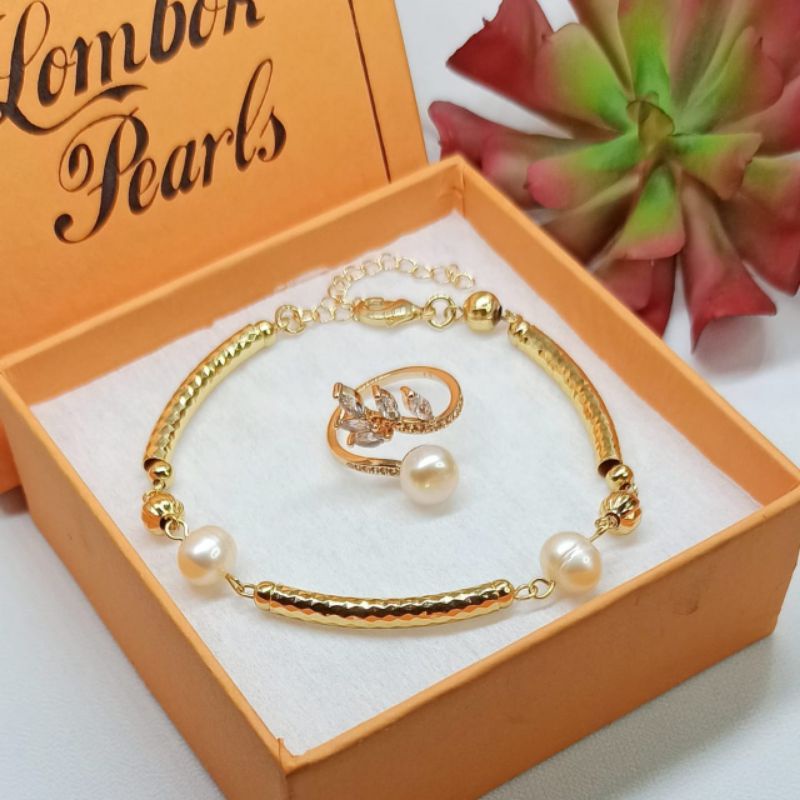 BEST SELLER BERSERTIFIKAT KEASLIAN SET GELANG CINCIN MUTIARA ASLI AIR TAWAR LOMBOK RHODIUM EMAS CINC