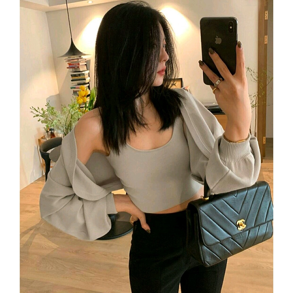 Cardi Lofila + Inner - Cardigan Lengan Gelembung Terbaru - Crop Cardi Wanita - Cardigan Rajut Perempuan