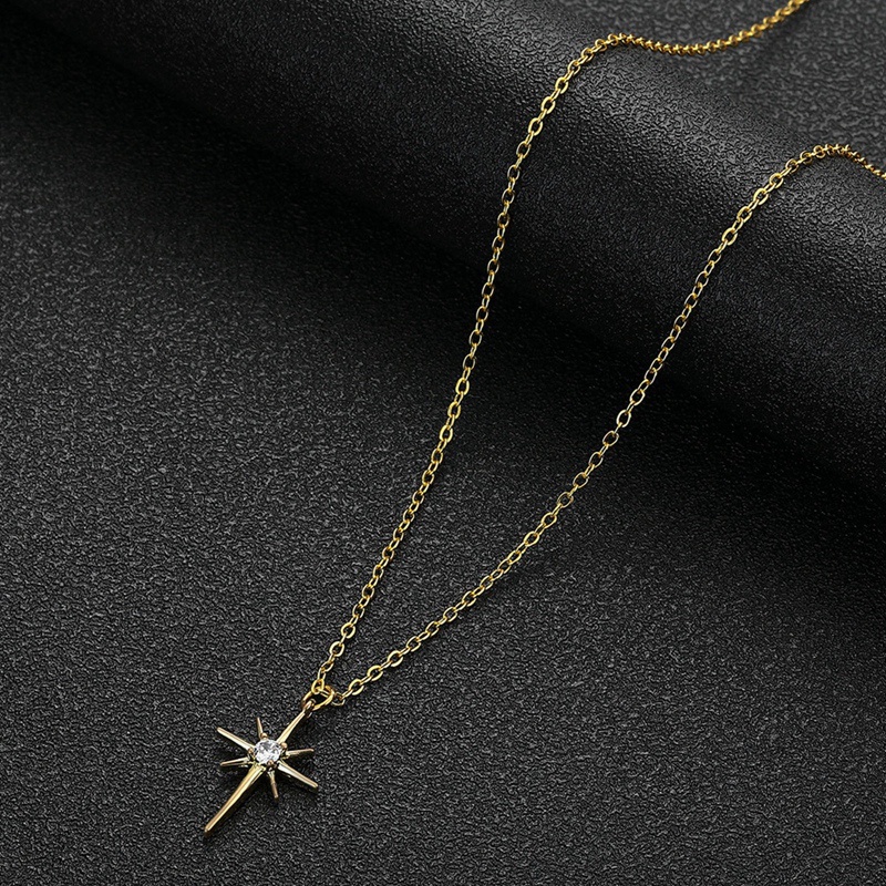 Kalung Emas 14K Liontin Bintang Geometris Aksen Berlian Gaya Kasual Untuk Wanita