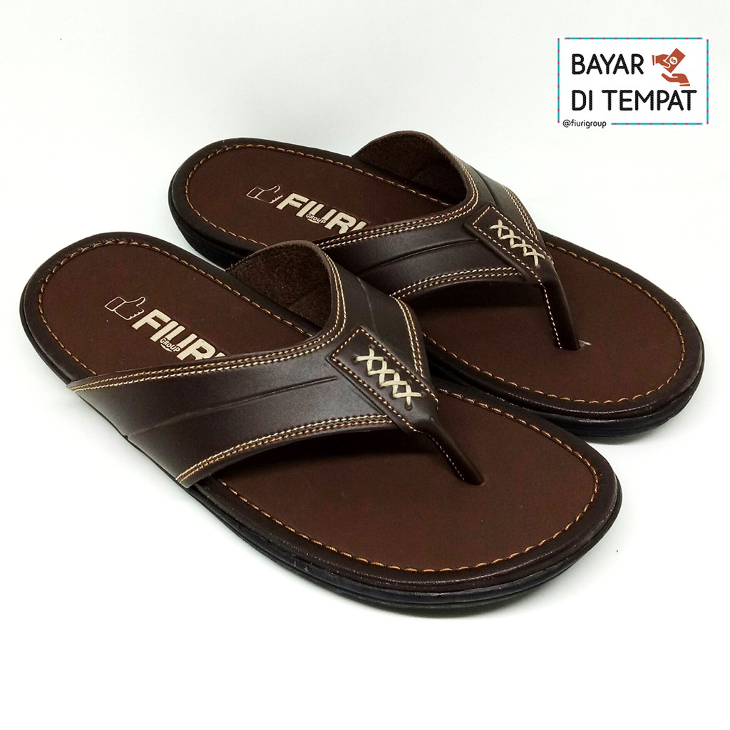 FIURI - Sandal Japit Coklat - Sandal Pria - Sandal Casual - Sandal Pria Kulit - Sandal Pria Dewasa