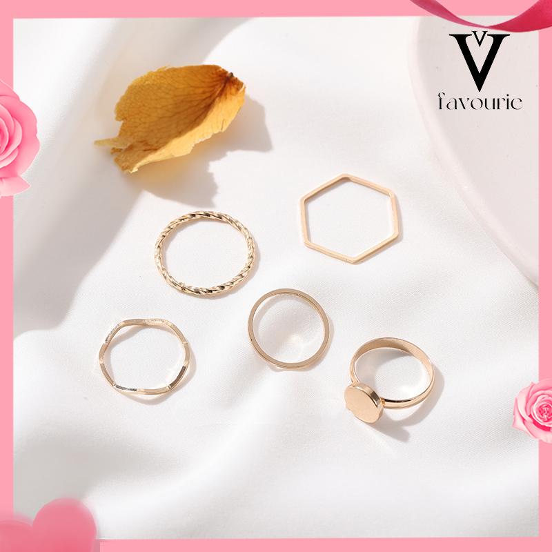 [COD]5 PCS Personalized Simple Wave Metal Irregular Tail Ring Combination Ring Set-FA