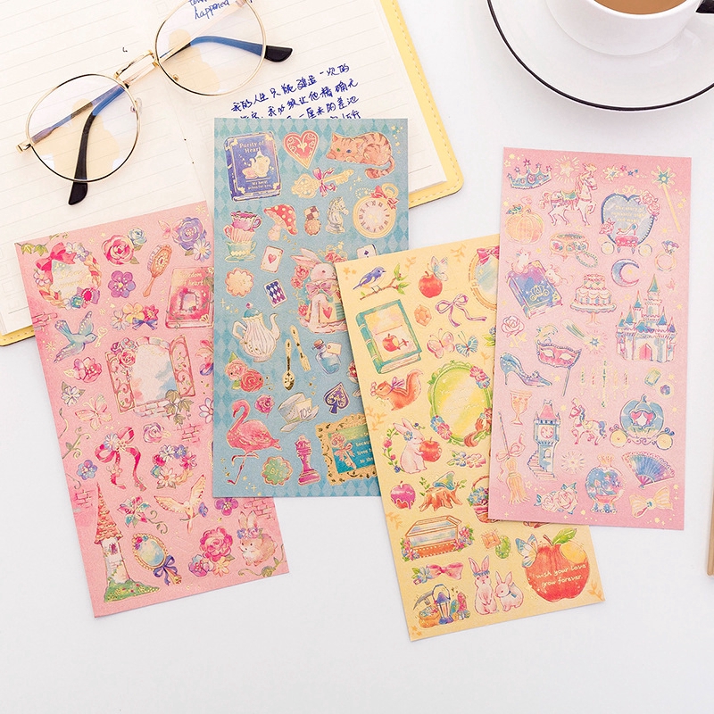 

Beautiful Fairy Tale World Princess Flower Sticker Hand Book Material Decorative Bronzing Sticker