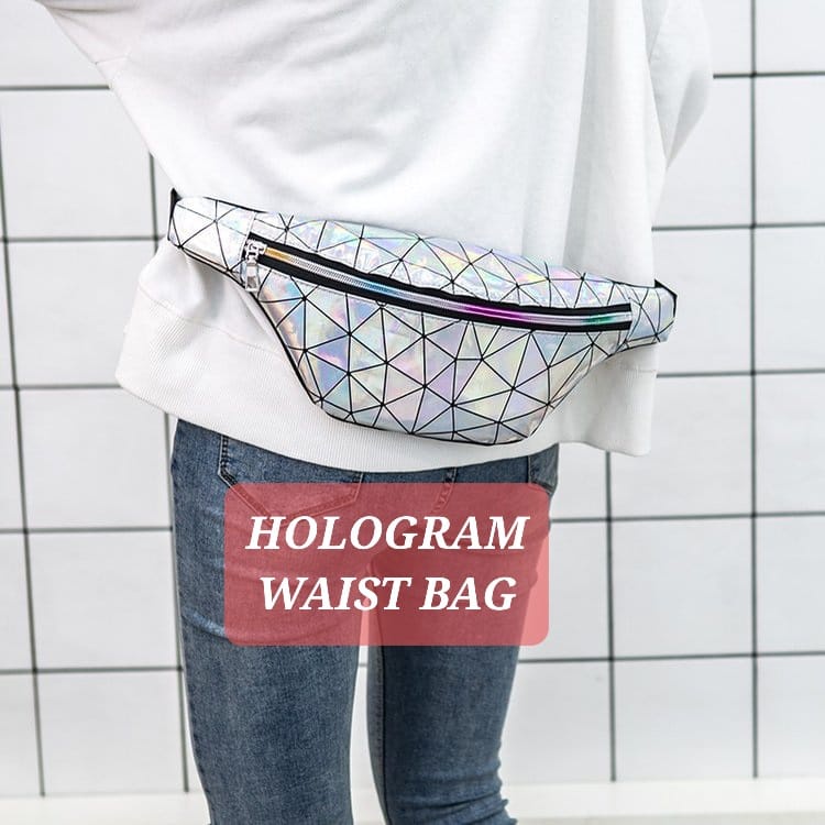 HOLOGRAM WAIST BAG TAS PINGGANG KOREA IMPORT / SLING BAG IMPORT BAGUS MURAH SILVER SEQUIN