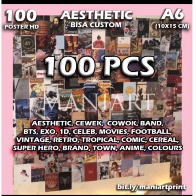 

PAKET custom/random 100 poster aesthetic ukuran A6 Art paper tebal