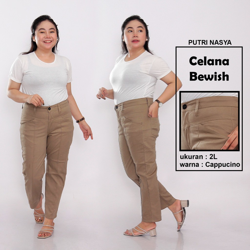 Celana Kerja Super Jumbo XXL, 4L, 5L, 6L 8L Big Size Chino Stret Army Navy Cream Moca Capucino Hitam / Celana Kantor Big Size Wanita / Celana Kerja Wanita Jumbo / Celana Karet Kekinian / Celana Bahan Formal Model Terbaru / Celana Katun Karet Super Big