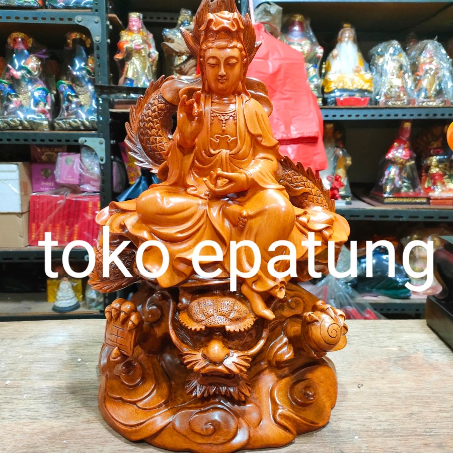 patung dewi kwan im / kwan in / guan yin - naga - fiber 19 inch