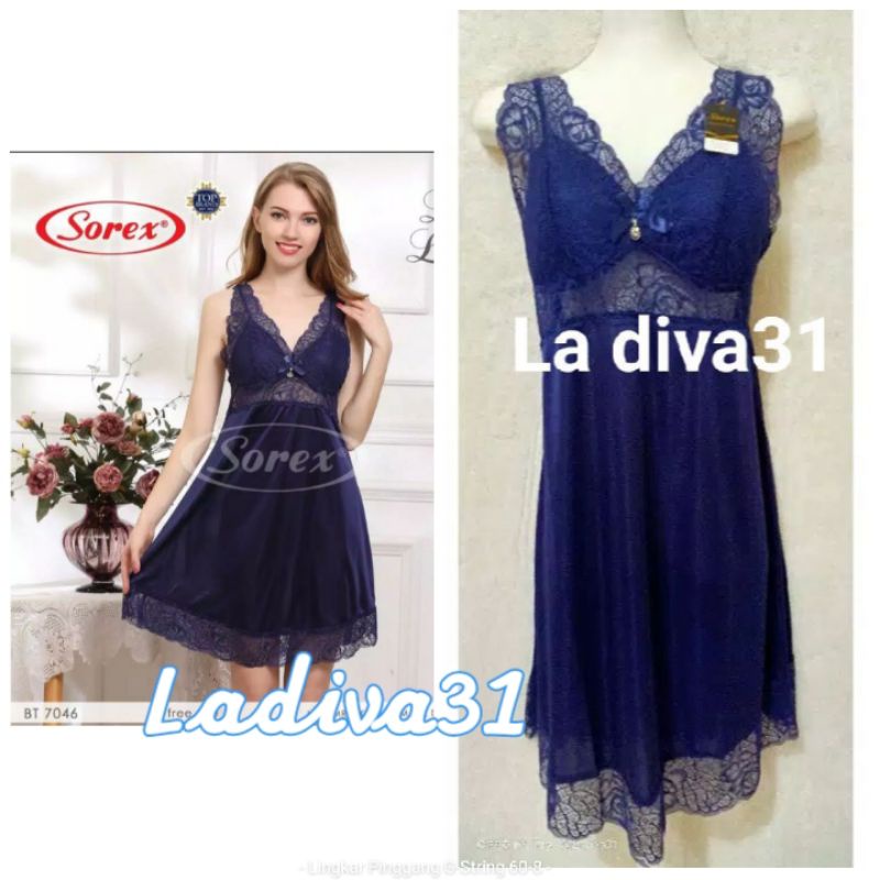 (SALE) Baju tidur WANITA DEWASA SEXY HOT LINGERIE Satin Premium Exclusive Sorex 7046 ORIGINAL-Biru dongker