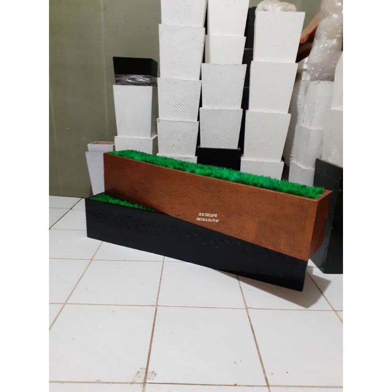 Pot Bunga panjang 1mtr/bunga Artificial Hias/pot Lengkap dengan busa+rumput/vas bunga plastik/pohon 