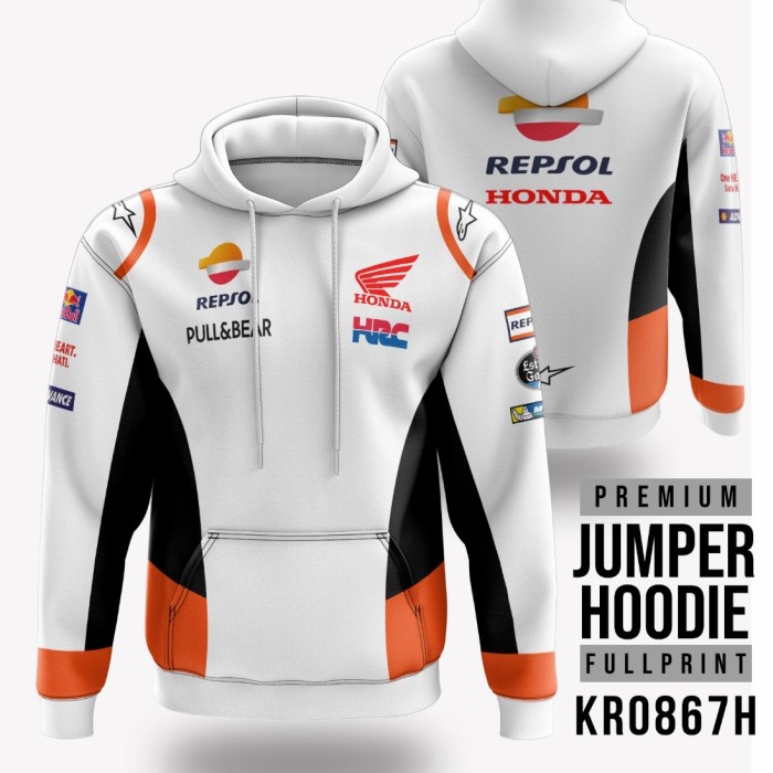 Jaket Hoodie Fleece Honda Repsol HRC Racing Moto GP 2022 Terbaru KR0867H