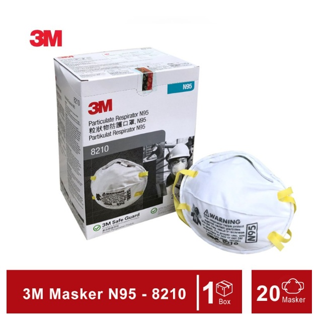 Masker 3M N95 8210 Original Segel Hologram  - 1 Box isi [20 Masker]