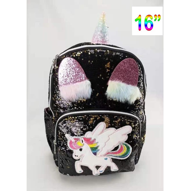 TERBAIK CUCI GUDANG TAS RANSEL /Backpack Sekolah / Fashion SD / Remaja Gambar KUDA Pony Sequin Usap IMPORT16inch