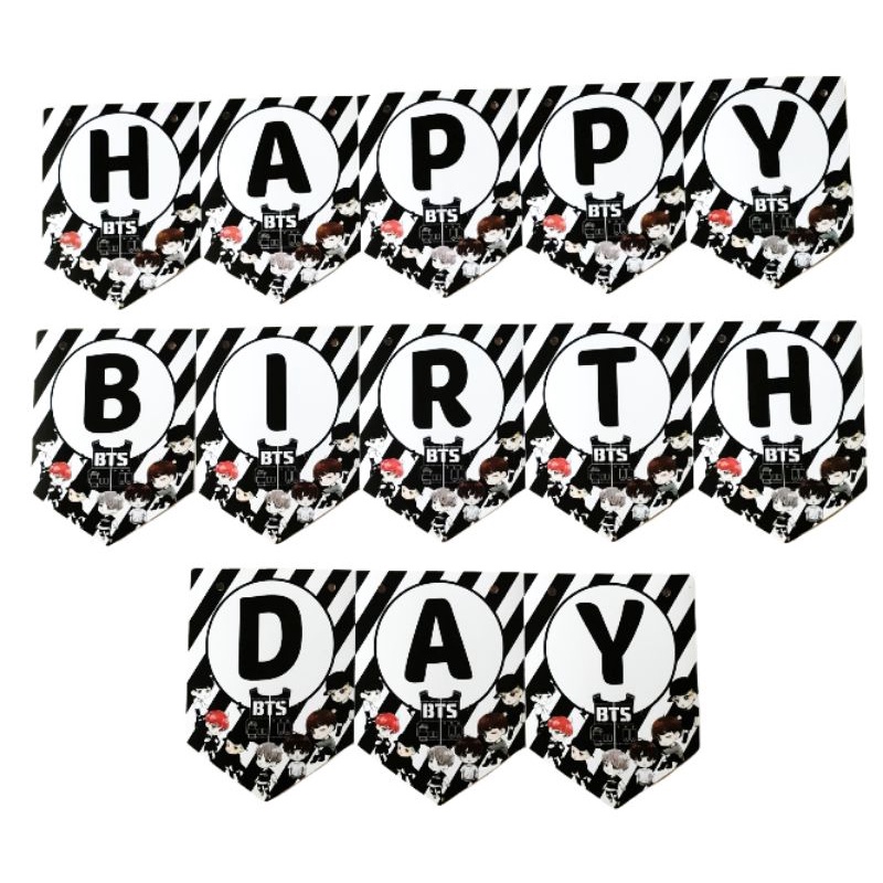 banner bunting garland flag happy birthday ulang tahun karakter bts BTS animasi