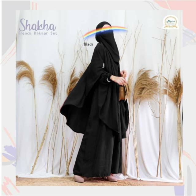 (SOLD OUT) Gamis set french khimar free cadar - ShaKha Black Hitam