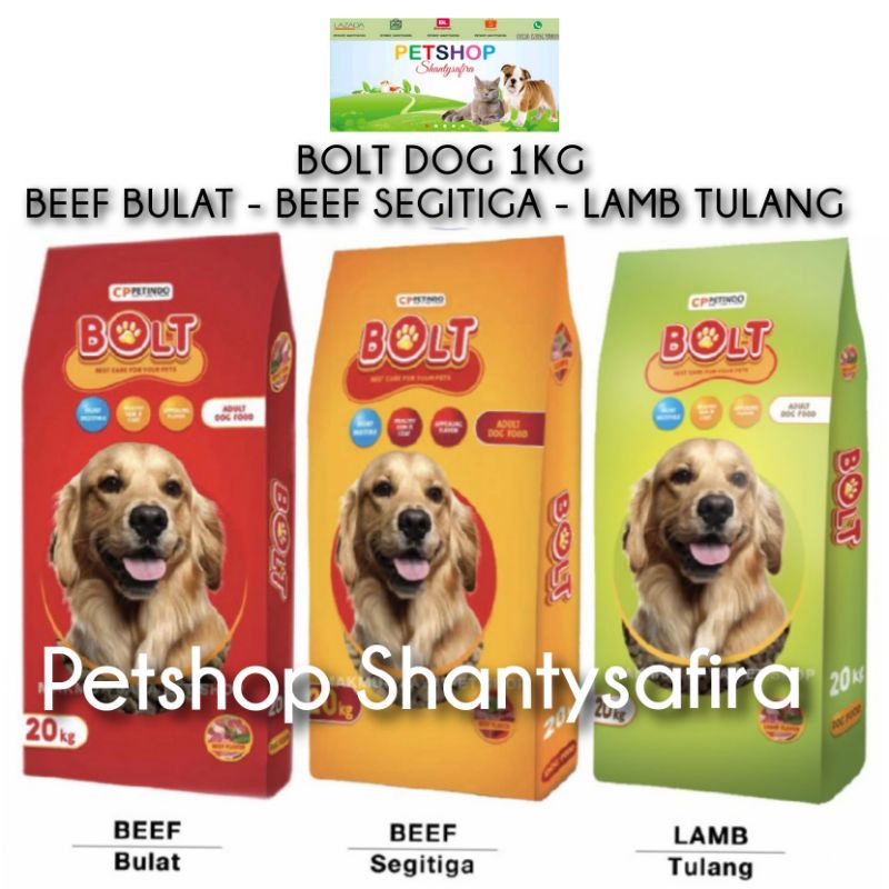 MAKANAN ANJING BOLT DOG FOOD 20 KG / 20KG FOOD DOG DRY LAMB / BEEF SEGITIGA / BEEF BULAT