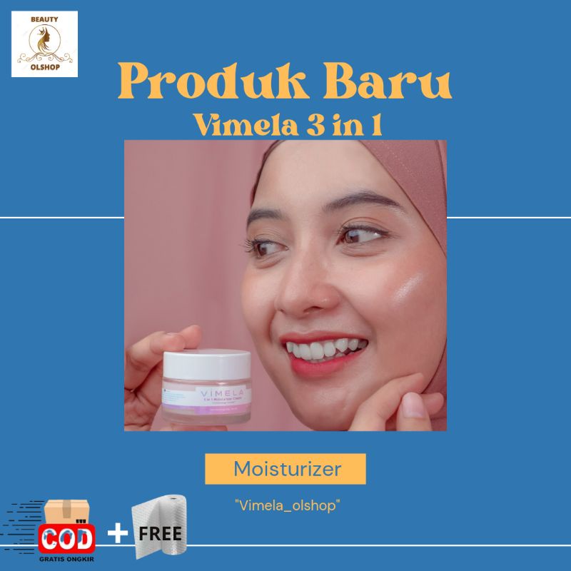 Vimela skincare 3 IN 1 moisturizer cream pemutih wajah bpom/wajah glowing