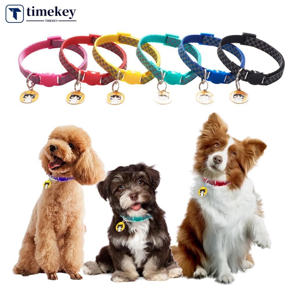 Timekey Kalung Leher Anjingkucing Peliharaan Bahan Nilon Adjustable Motif Kotakkotak R3V1