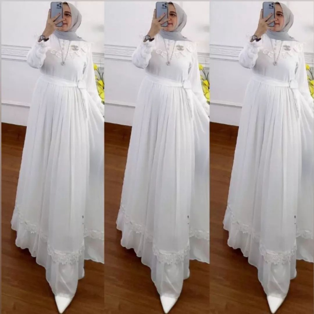 AlFashion - Rauna Dress | Size M L XL XXL | Gamis Ceruty Premium Aksen Renda Import Fashion Muslim Wanita Gamis Syari Terlaris Pakaian Remaja-2