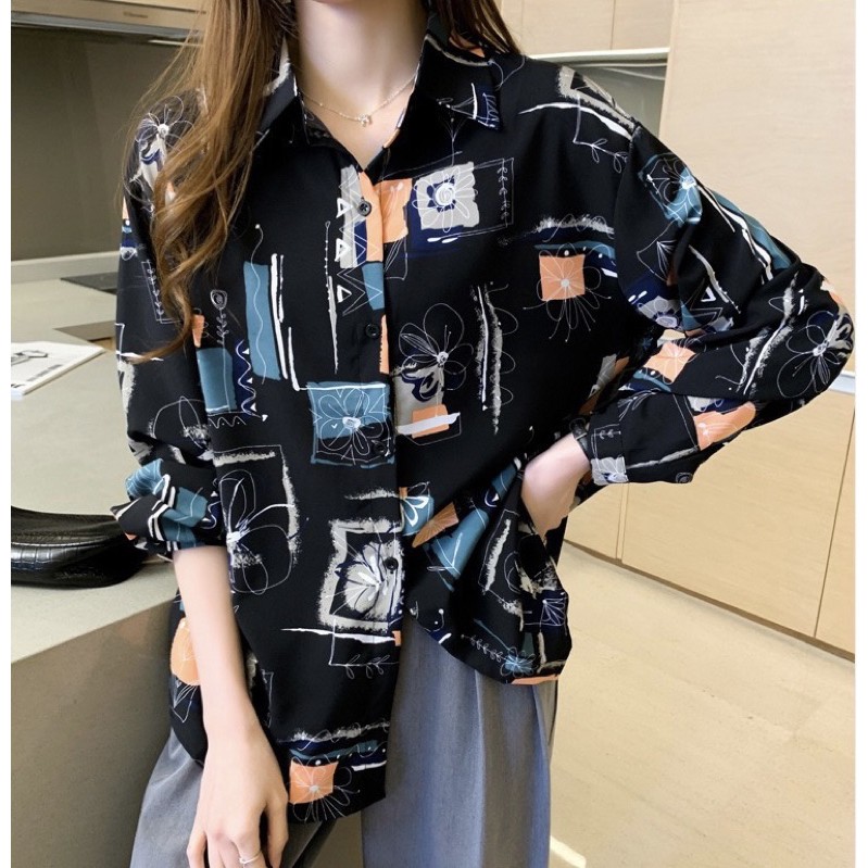 [BLAIR]Kemeja wanita lengan panjang baju kantor motif