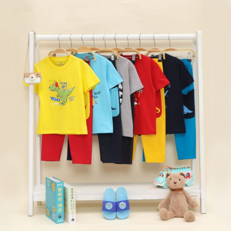 Cloudbee Setelan Kaos Anak Cowo Cewe Free Sandal Flip Flop LED