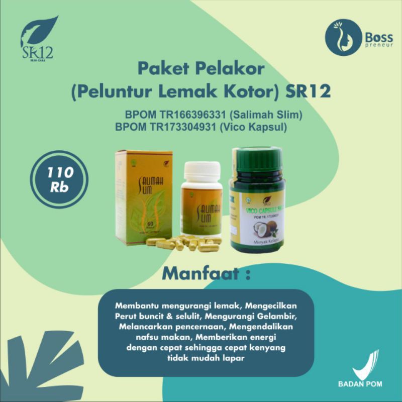 PAKET PELAKOR SR12 - Peluntur Lemak Kotor SALIMAH SLIM VCO KAPSUL