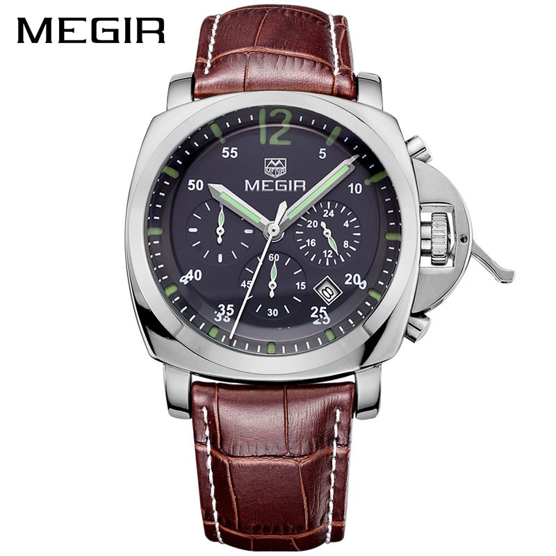 MEGIR 3006 Jam Tangan Pria Analog Chronograph Tali Kulit Luminous WATCHKITE WKOS