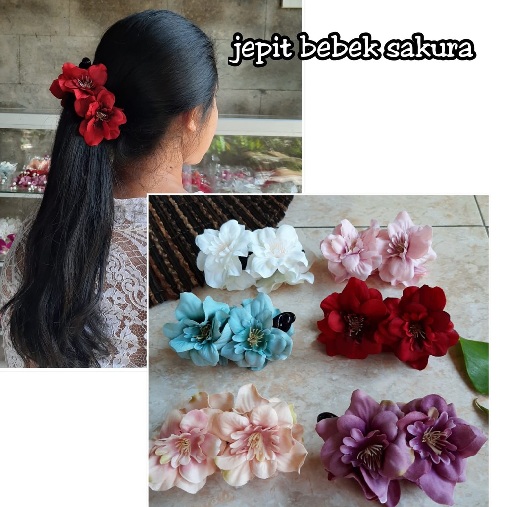 Jepit Bebek Sakura / bunga hair do / karet ulir / semanggi bali / bunga rambut / jepit rambut / Keba