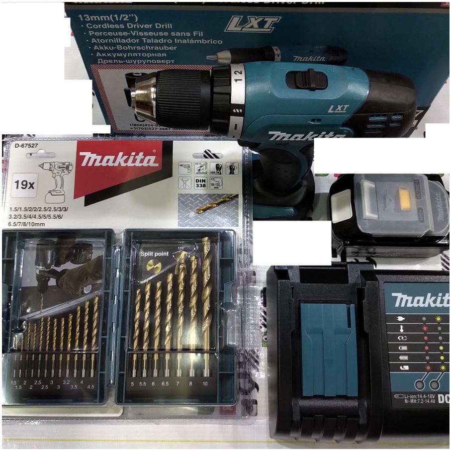 Mesin Bor Baterai Cordless Drill Makita 13mm DDF free 19pc matabor