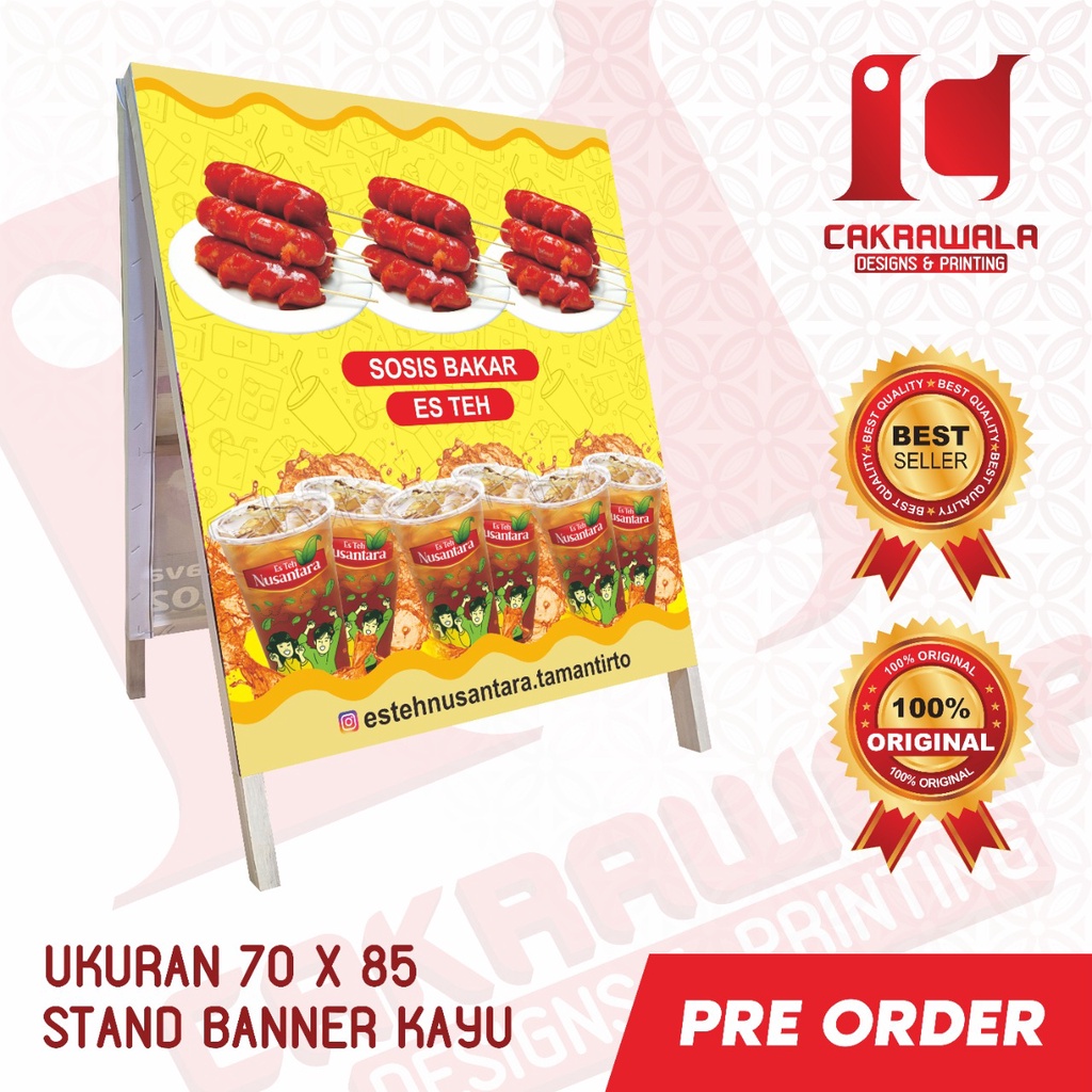 STAND BANNER KAYU UKURAN 70 X 85 - STANDING BANNER KAYU - SEGITIGA BANNER KAYU