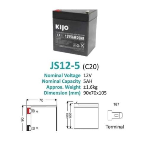 Battery ups kijo 12v 5ah js12-5 - Baterai accu aki kering vrla deep cycle universal