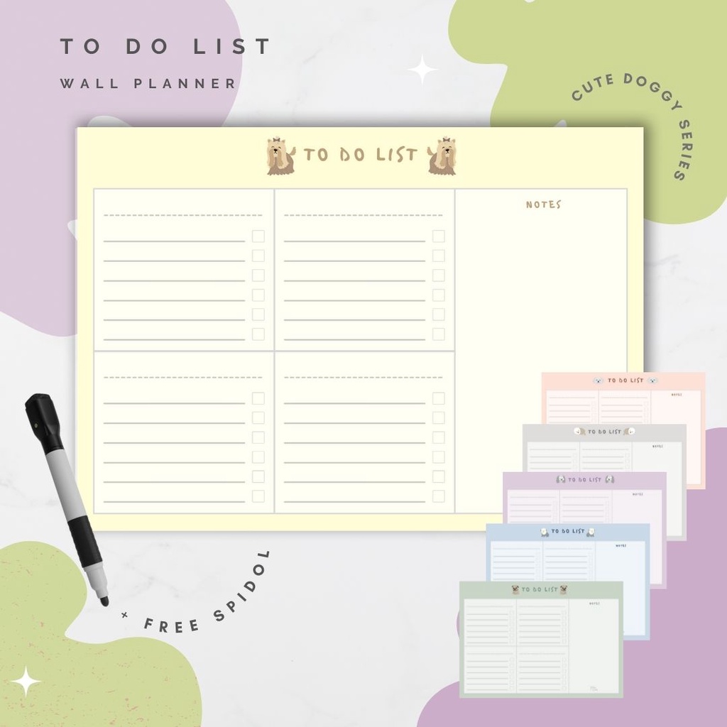 

Wall Planner Solucine - Cute Doggy Series (3) - Study Planner, To do List, Shopping List - Free spidol + Reuseable - A3 / A4