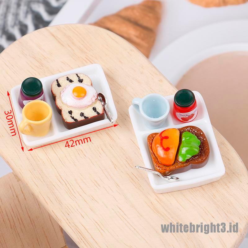 (white3) Mainan Miniatur Toast Selai / Roti / Piring / Cangkir / Sendok Untuk Dekorasi Dapur Rumah Boneka