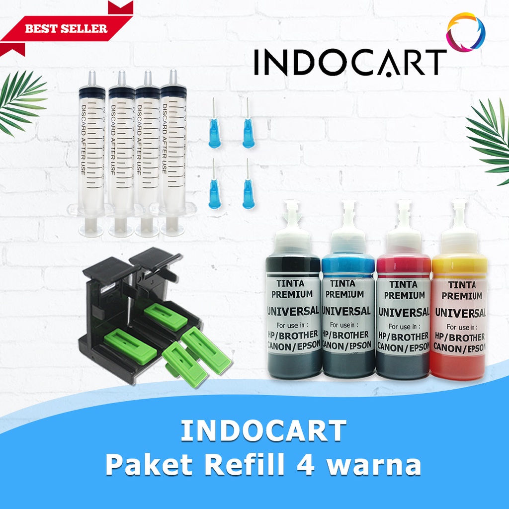 INDOCART Paket Tinta Refill utk Printer HP Canon+Clip