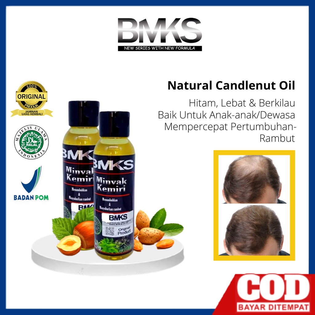 [1+1] Minyak Kemiri BMKS Natural Pelebat Penumbuh Penghitam Uban Penyubur rambut Bulu Mata Alis ampuh Original Bpom