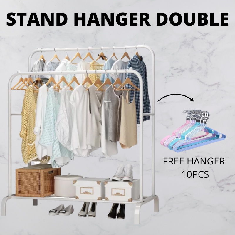 PROMO Stand Hanger Gratis Hanger Baju 10Pcs Stand Hanger Single Double Bentuk Gawang Stand Hanger Korea Rak Bazar Rak Serbaguna laris_unik