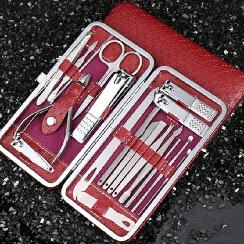 set 19 pcs nail art gunting pemotong perawatan kuku bulu wajah manicure pedicure