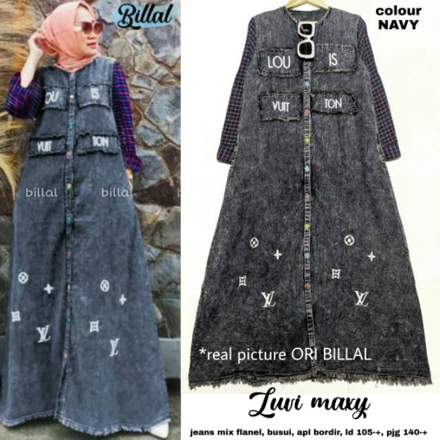 GAMIS DRESS MAXY BUSUI // LUVI MAXY // BAHAN JEANS KOMBINASI FLANEL