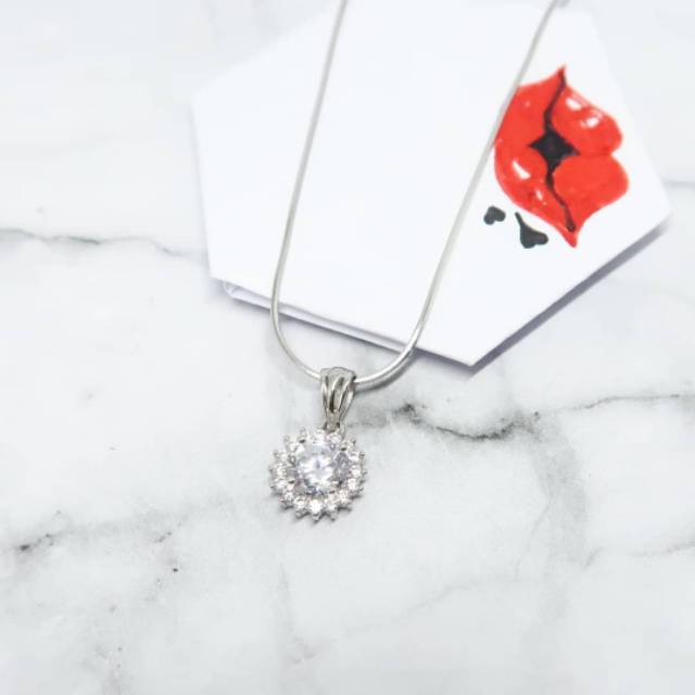 BCKL254 PERHIASAN KALUNG & LIONTIN BUNGA MATAHARI PERAK SILVER 925 LAPIS EMAS