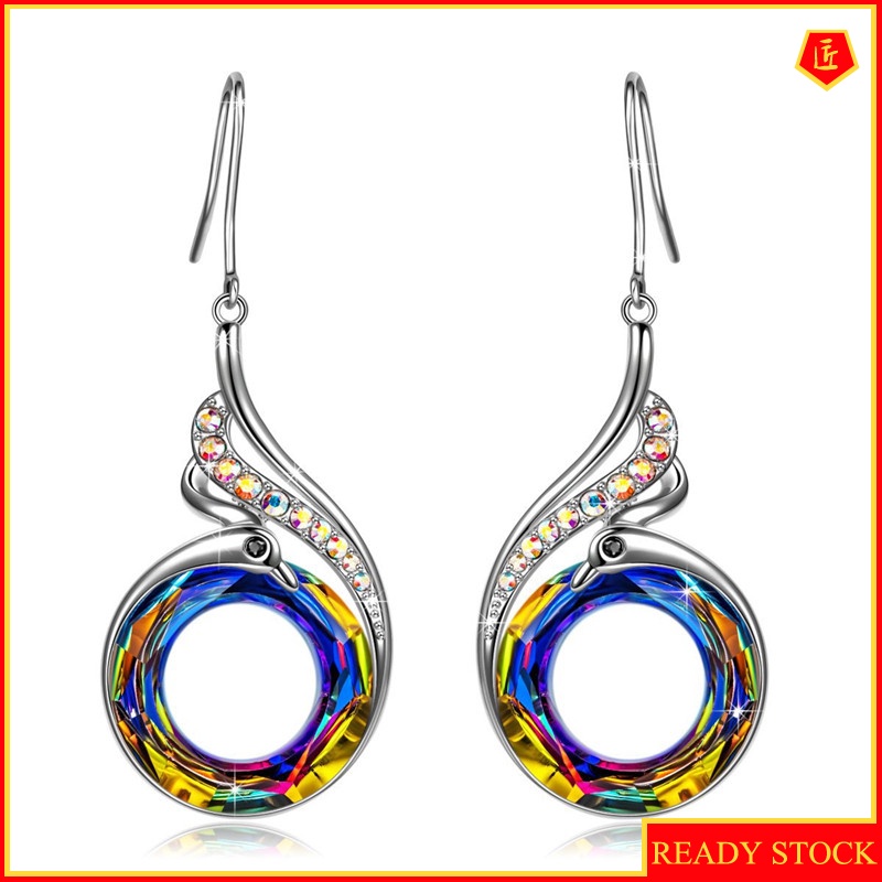 [Ready Stock]Colorful Crystal Phoenix Earrings Creative Personality