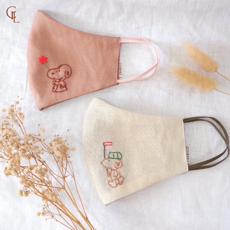 Masker Sulam Snoopy Kain Linen Charalo - Embroidery Mask