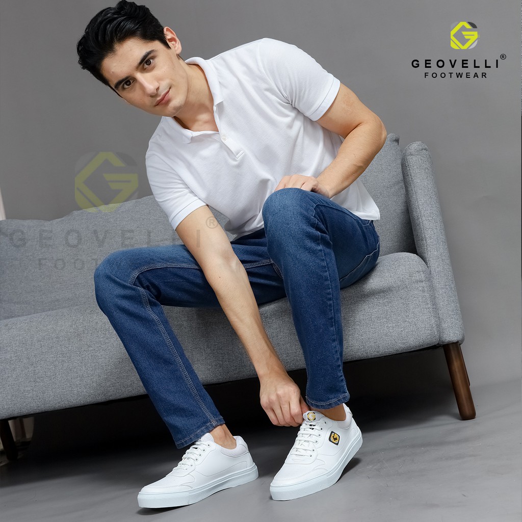 GEOVELLI STORE | Sepatu Cowok Sepatu Sneakers Pria Model Sepatu Sport Casual Bahan Kulit PU Putih