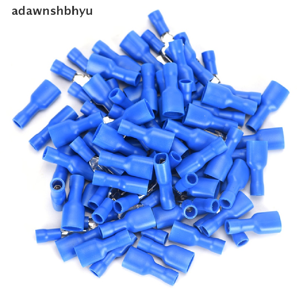 Adawnshbhyu 100x Female &amp; Male Spade Insulated Connector Crimp Terminal Kawat Listrik Biru