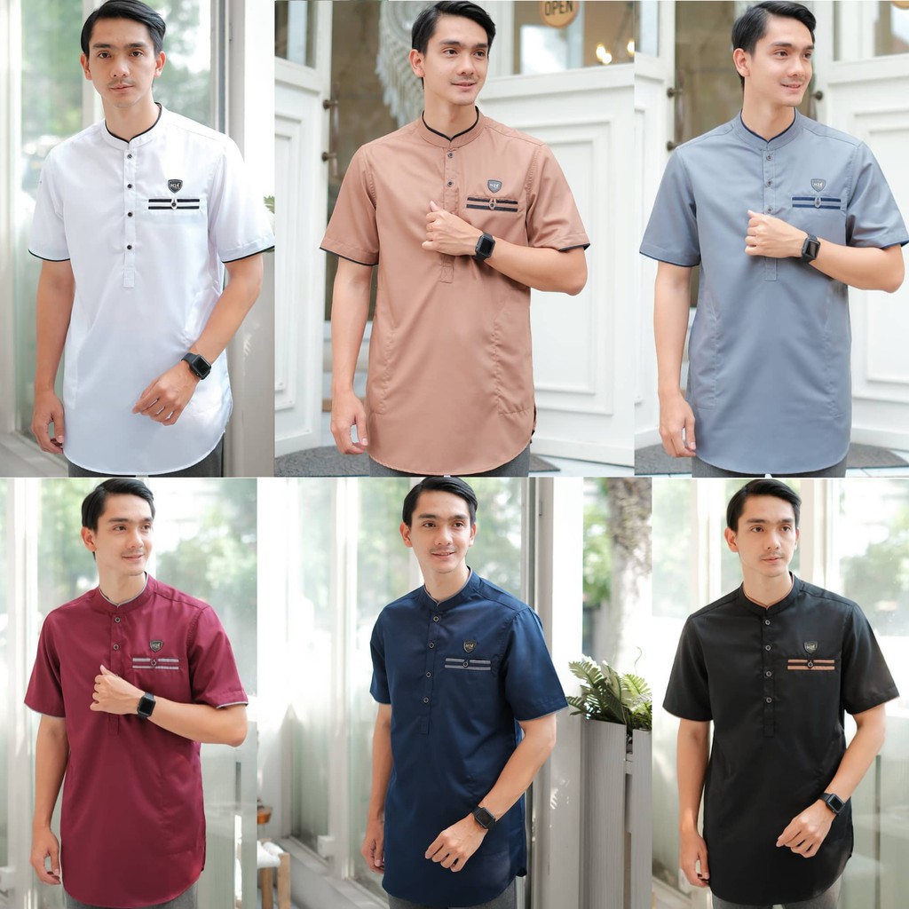 KURTA GENDON LENGAN PENDEK BAHAN TOYOBO ORI BAJU KOKO PRIA FASHION MUSLIM