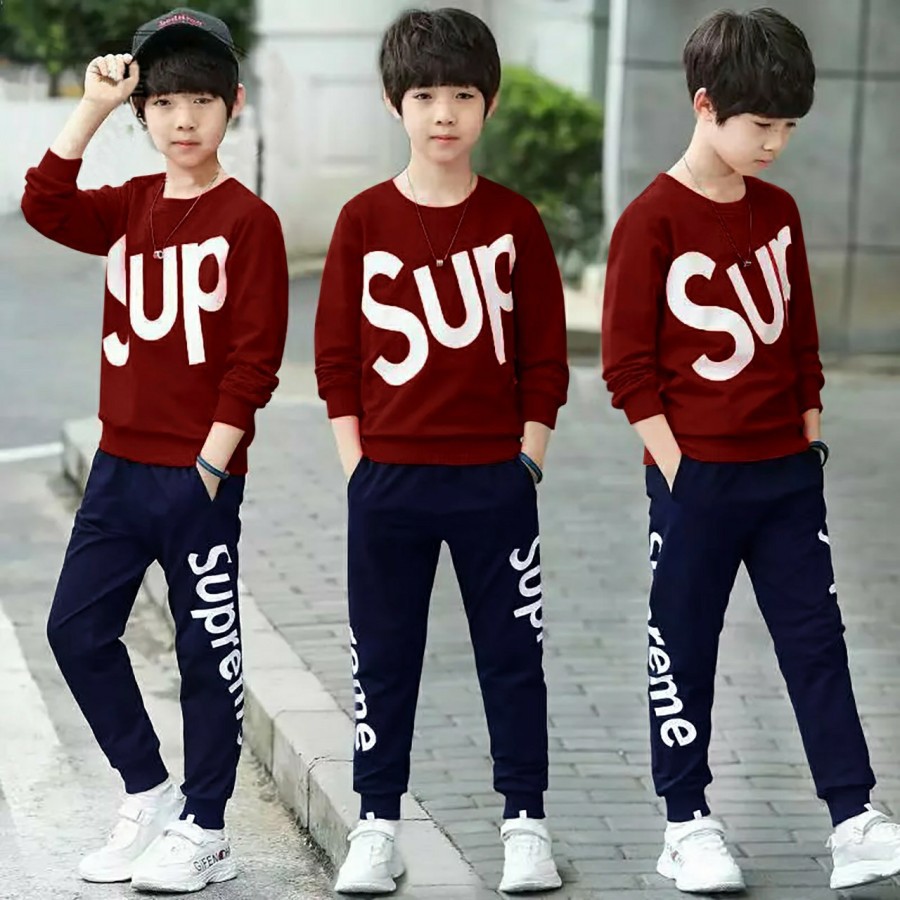 Long Preme Kid Paket Setelan Baju Anak Laki-laki Casual Olahraga Sepeda Set Kaos Celana Jogger 2in1