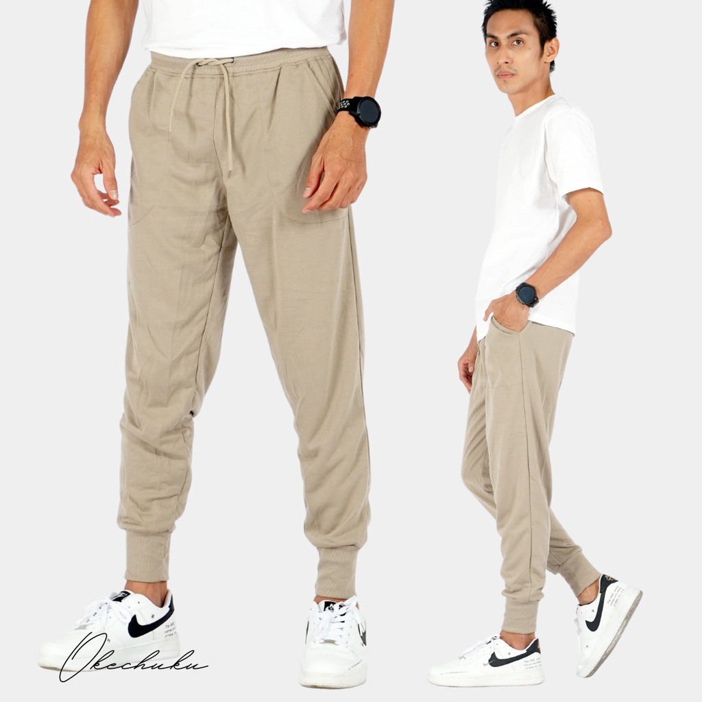 OKECHUKU Brooklyn Celana Panjang Pria Polos Basic Jogger Pant / Joger Pants-Krem
