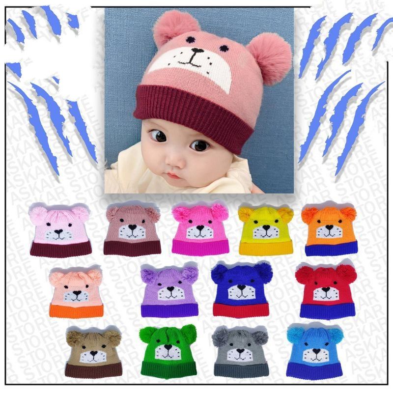 TOPI Bayi Rajut motif lion/kupluk motif lion(0-2tahun)