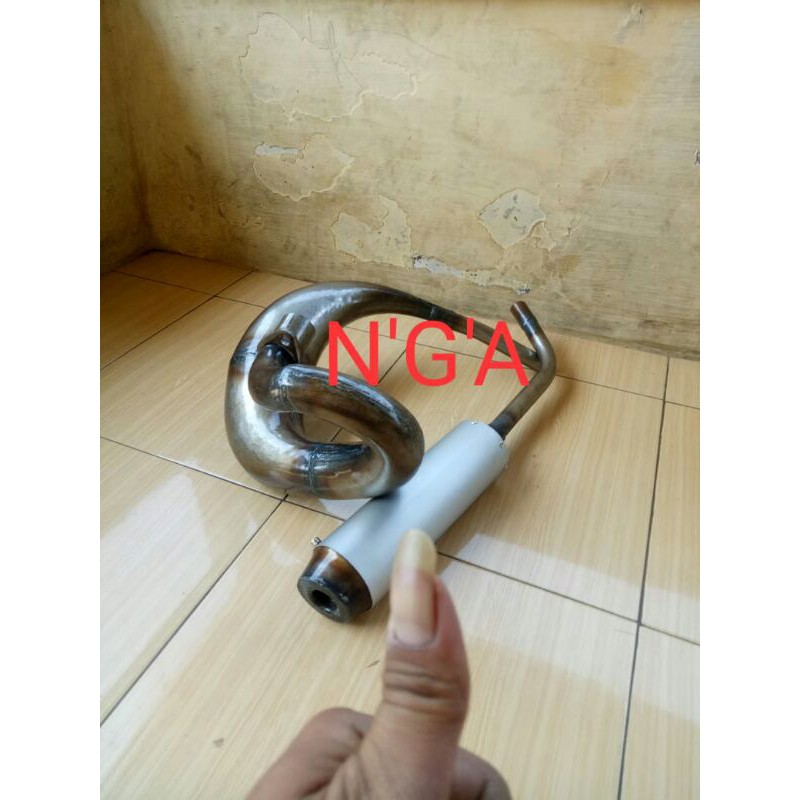 knalpot udang trail satria 2 tak, plat