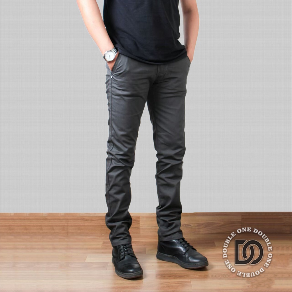 DOUBLE ONE - Celana Chino Panjang Slimfit Mocca / Celana Chino Stretch / Celana Panjang Pria / Celana Chino Premium