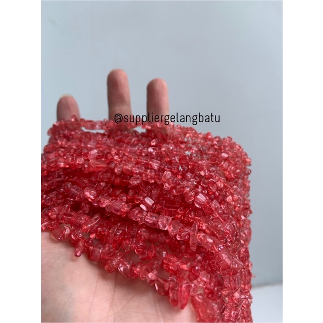 kerikil SOFT RED QUARTZ kuarsa merah terang 1cm renteng kaca aksesoris bahan kalung bali etnik bahan gelang craft aksesories kerajinan tangan vintage fashion week