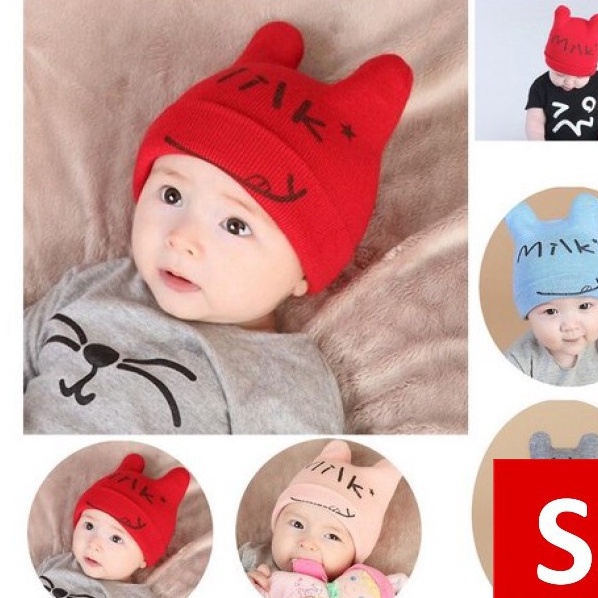 topi kupluk bayi laki laki perempuan  motif telinga milk kupluk lucu